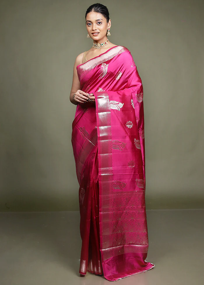 Pink Handloom Dupion Pure Silk Saree With Blouse Piece - Image 2