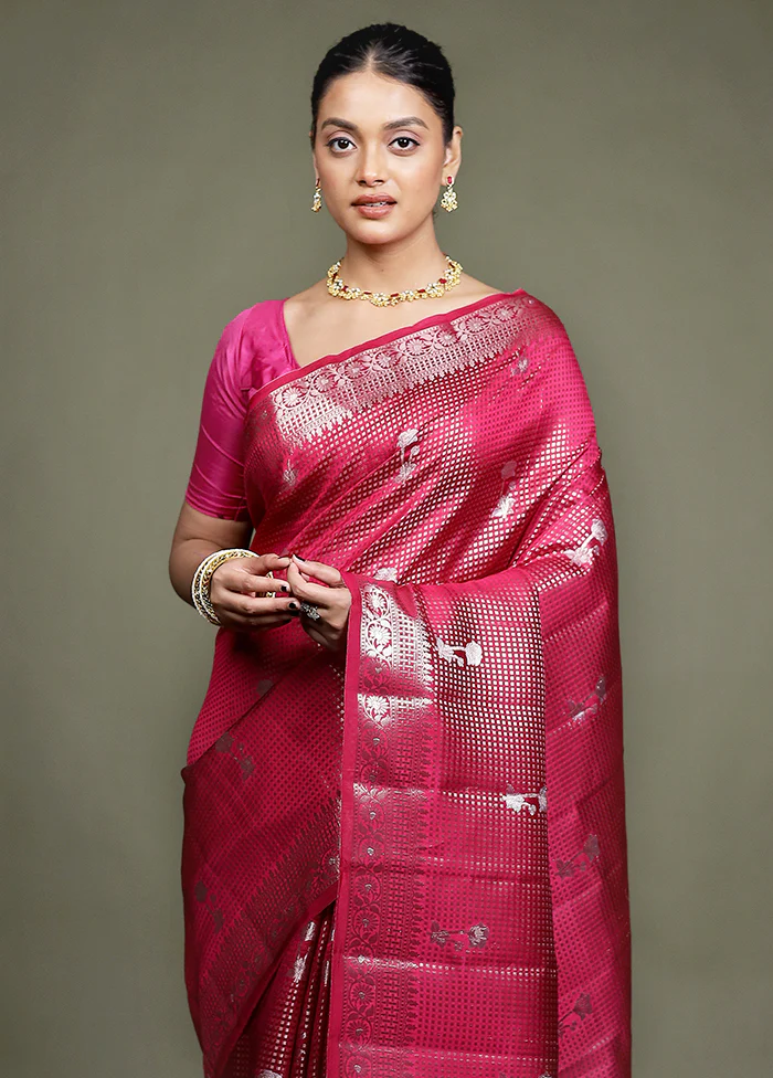 Pink Handloom Dupion Pure Silk Saree With Blouse Piece