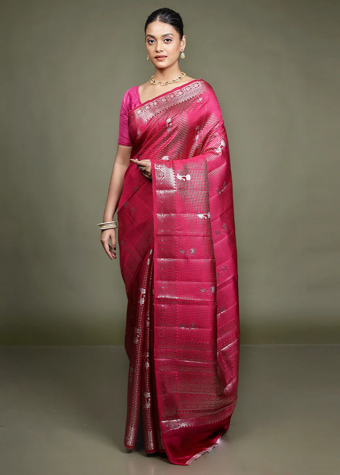Pink Handloom Dupion Pure Silk Saree With Blouse Piece - Image 2