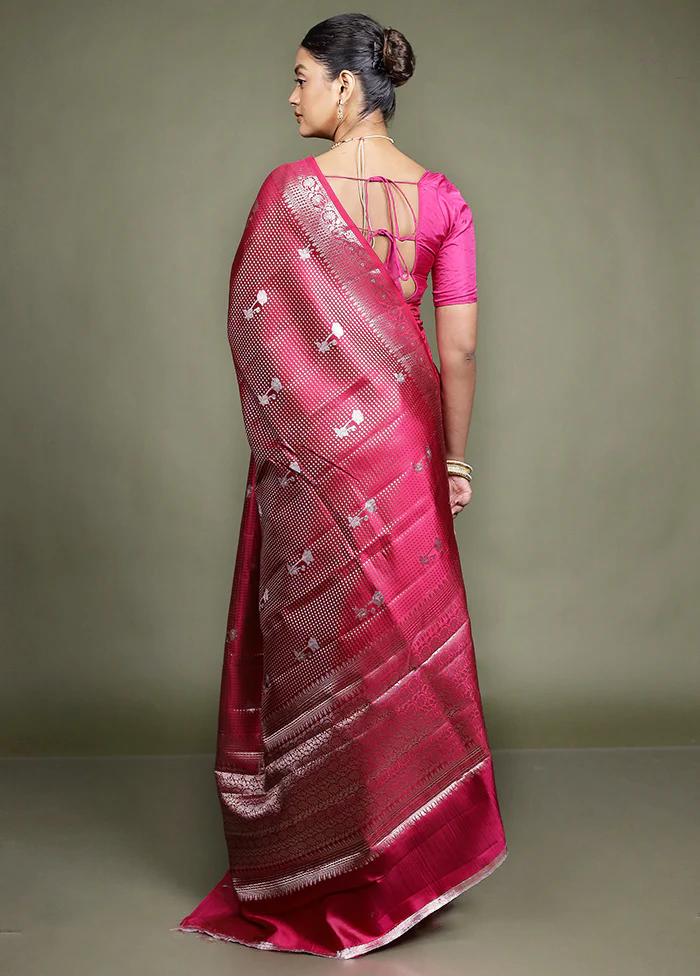 Pink Handloom Dupion Pure Silk Saree With Blouse Piece - Image 3