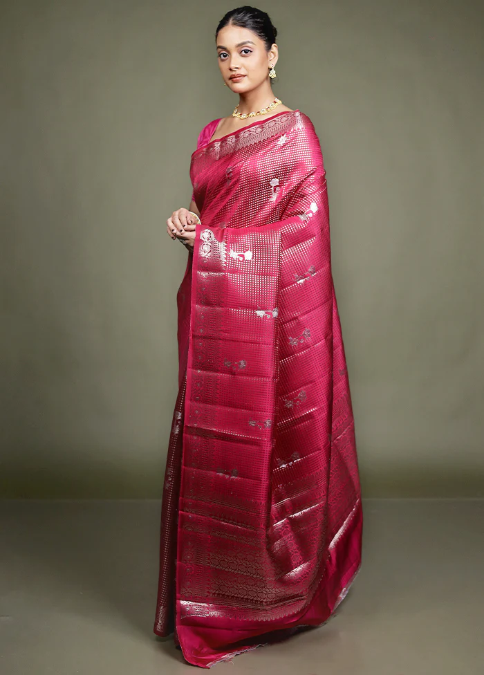 Pink Handloom Dupion Pure Silk Saree With Blouse Piece - Image 4