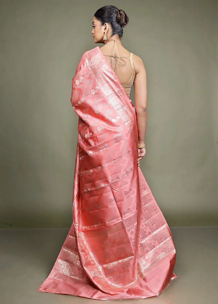 Pink Handloom Dupion Pure Silk Saree With Blouse Piece - Image 3