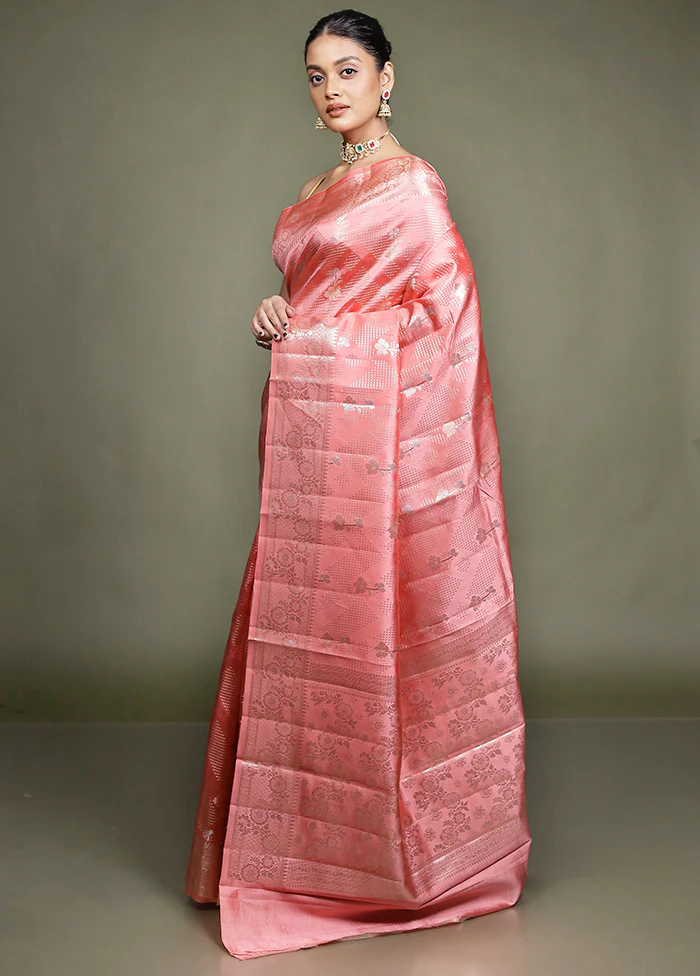 Pink Handloom Dupion Pure Silk Saree With Blouse Piece - Image 4