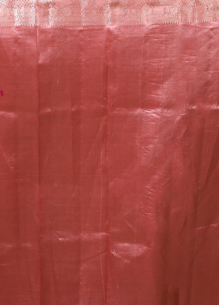Pink Handloom Dupion Pure Silk Saree With Blouse Piece - Image 5