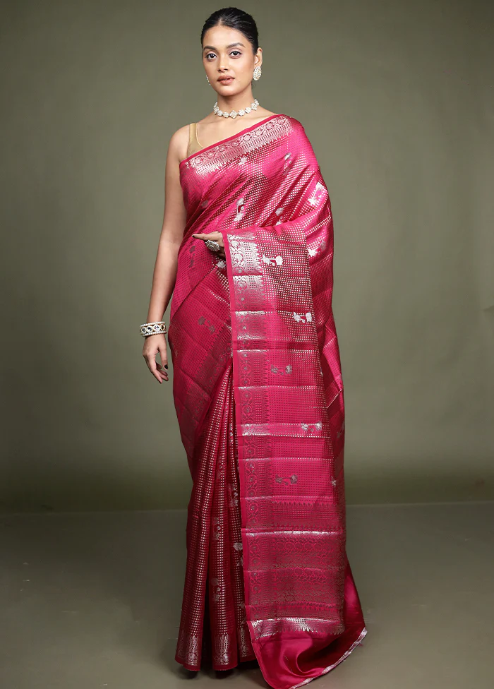 Pink Handloom Dupion Pure Silk Saree With Blouse Piece - Image 2