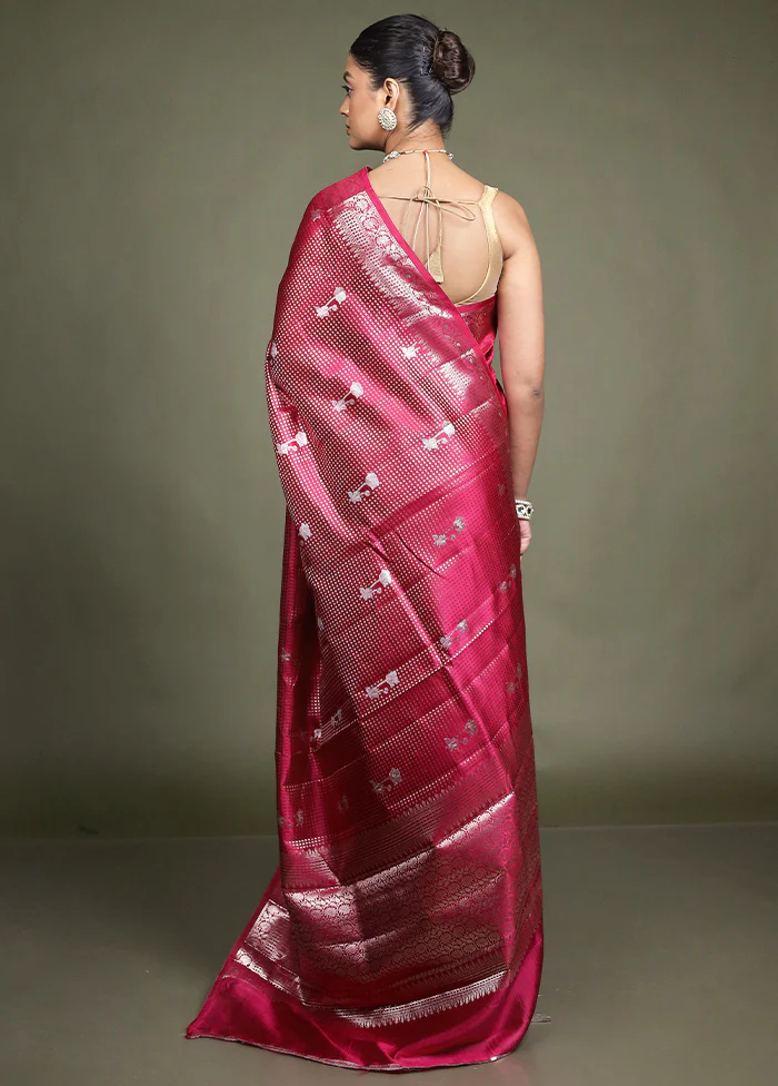 Pink Handloom Dupion Pure Silk Saree With Blouse Piece - Image 3
