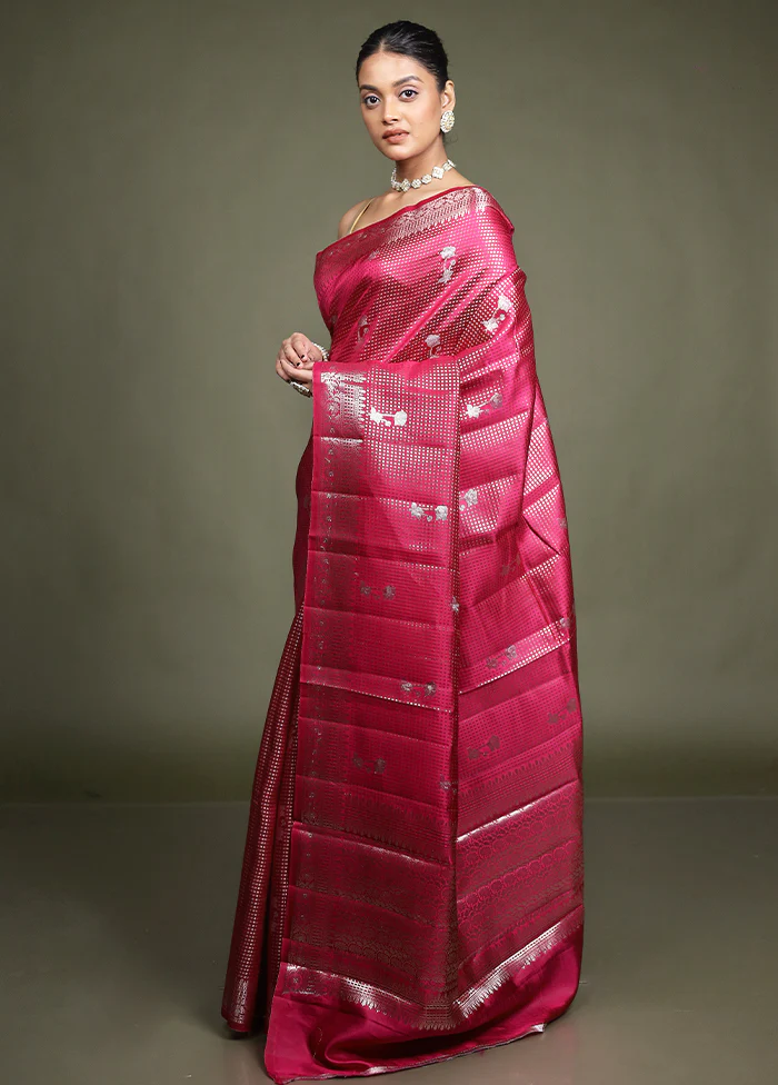 Pink Handloom Dupion Pure Silk Saree With Blouse Piece - Image 4