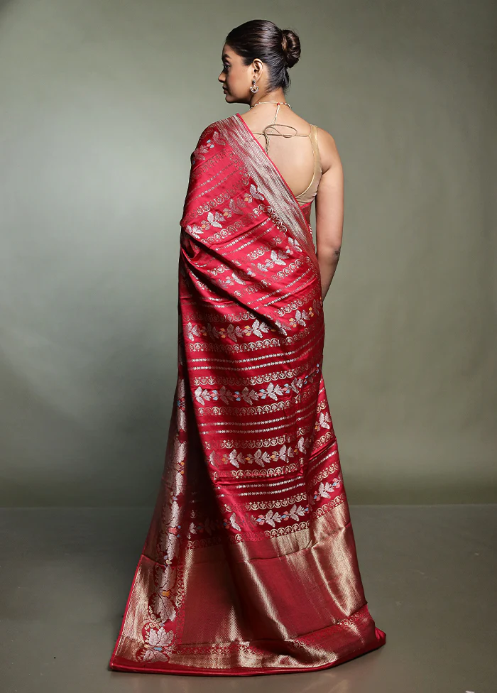 Pink Handloom Dupion Pure Silk Saree With Blouse Piece - Image 3