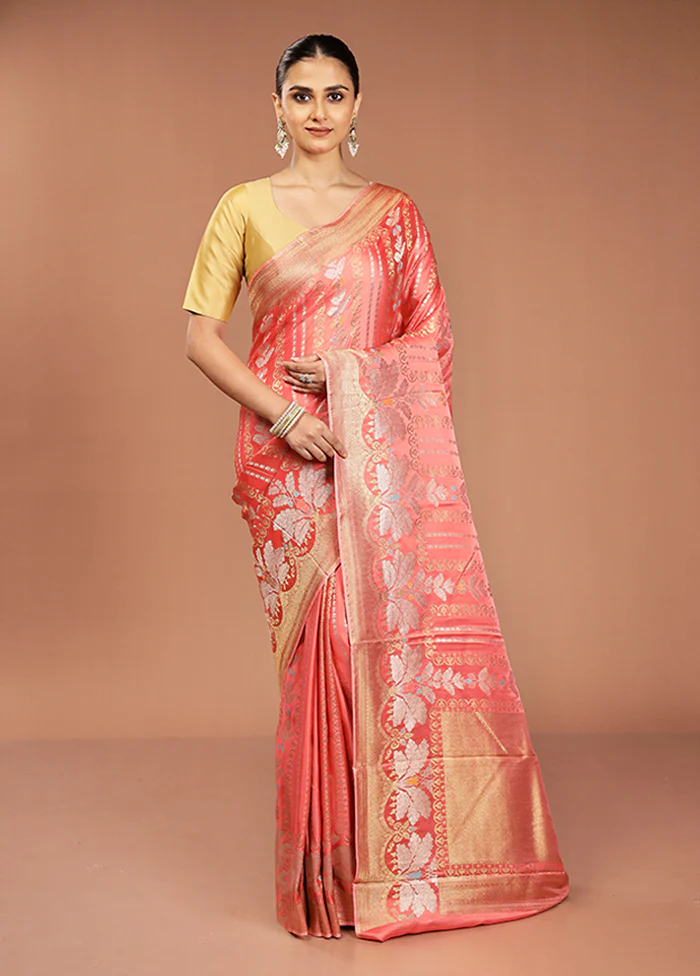 Pink Handloom Dupion Pure Silk Saree With Blouse Piece - Image 2