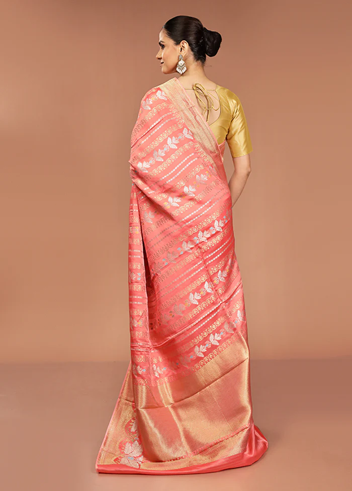 Pink Handloom Dupion Pure Silk Saree With Blouse Piece - Image 3