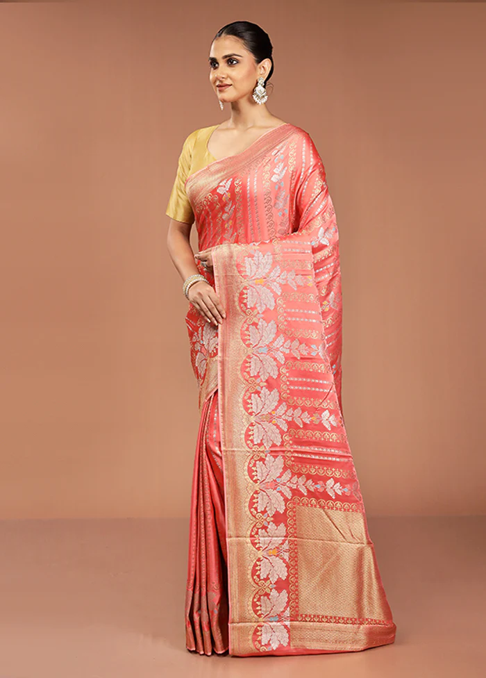 Pink Handloom Dupion Pure Silk Saree With Blouse Piece - Image 4