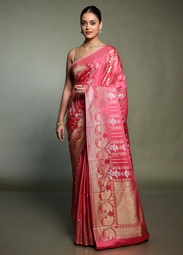 Pink Handloom Dupion Pure Silk Saree With Blouse Piece - Image 2