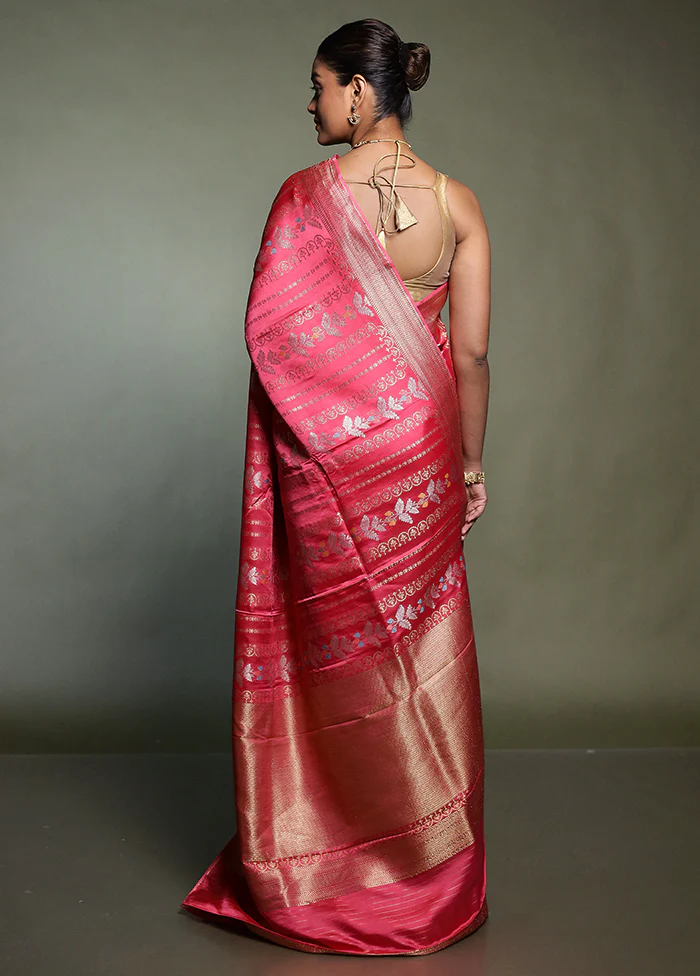 Pink Handloom Dupion Pure Silk Saree With Blouse Piece - Image 3