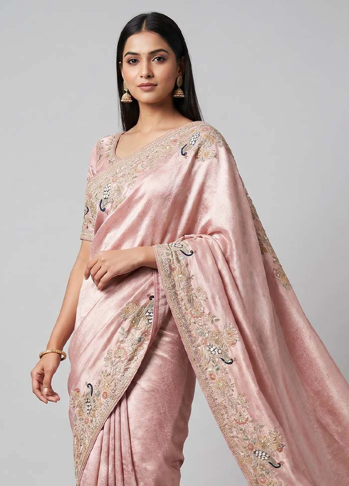 Pink Handloom Dupion Pure Silk Saree With Blouse Piece - Image 2