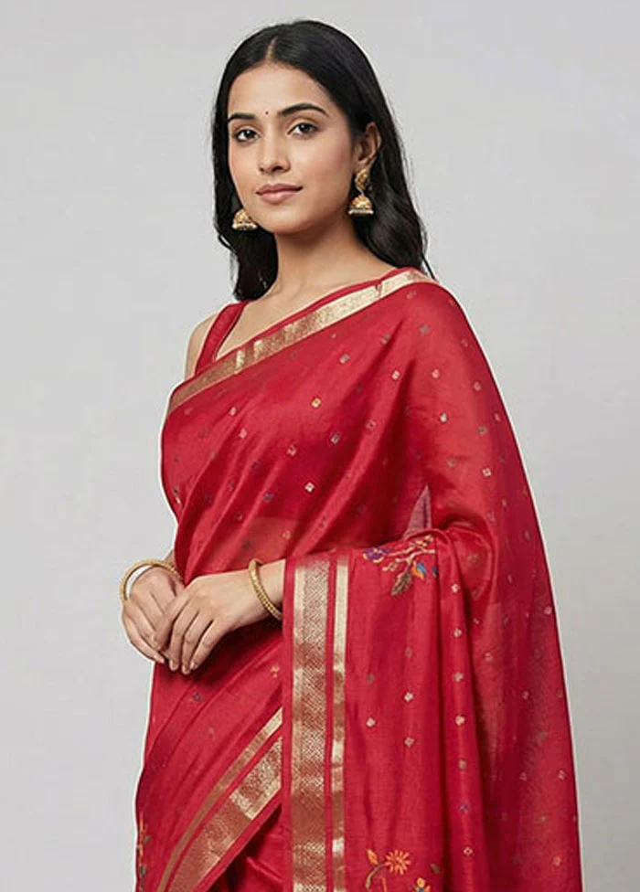 Pink Handloom Dupion Pure Silk Saree With Blouse Piece - Image 2