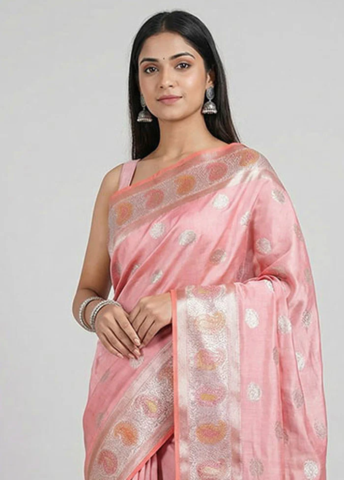 Pink Handloom Dupion Pure Silk Saree With Blouse Piece - Image 2