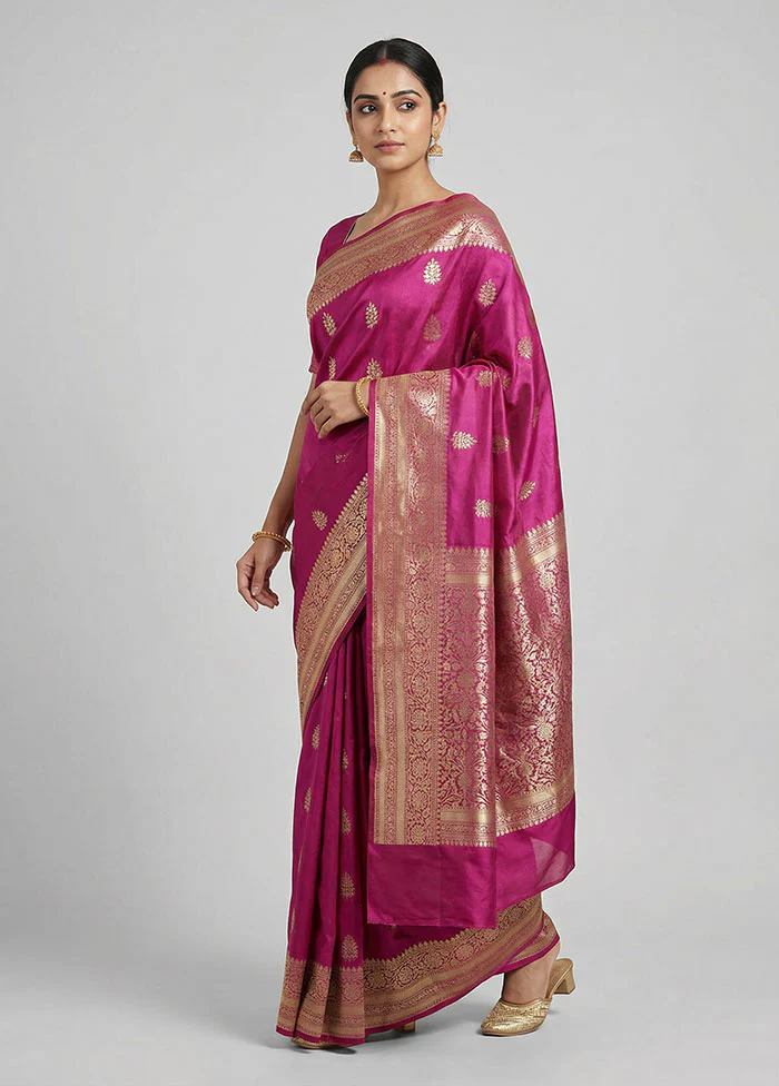 Pink Handloom Dupion Pure Silk Saree With Blouse Piece