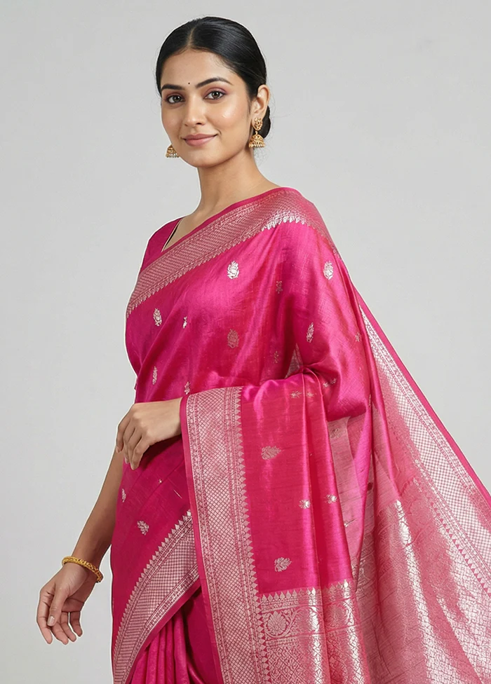Pink Handloom Dupion Pure Silk Saree With Blouse Piece - Image 2