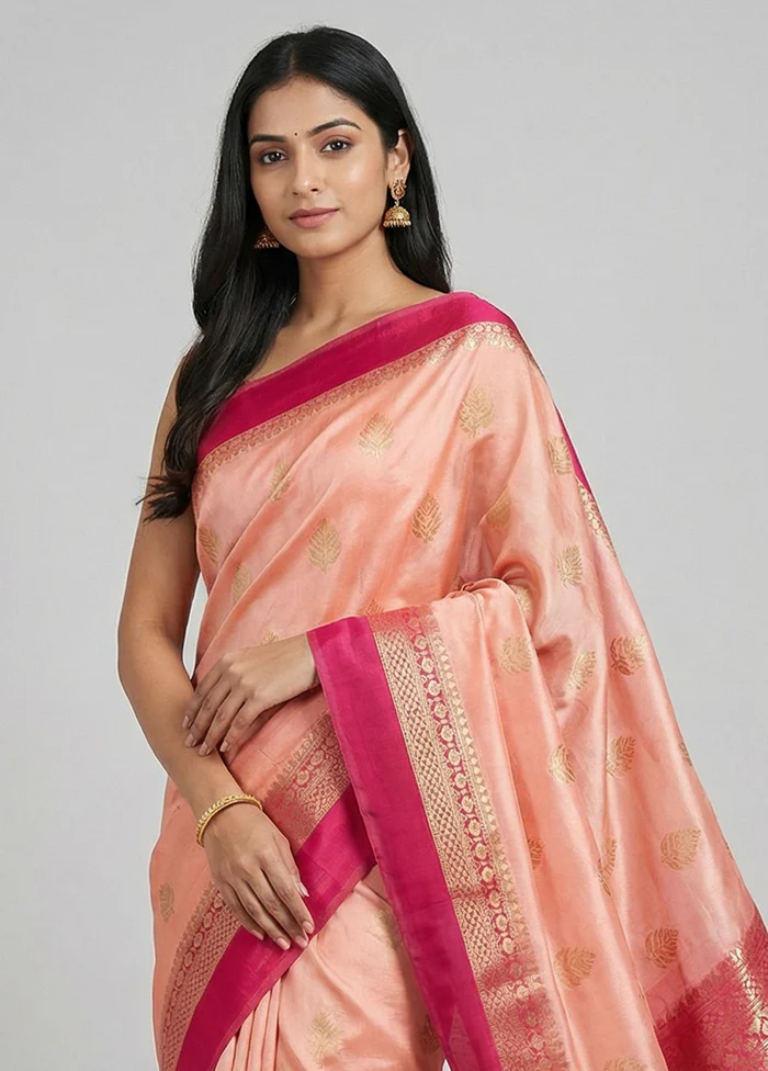 Pink Handloom Dupion Pure Silk Saree With Blouse Piece - Image 2