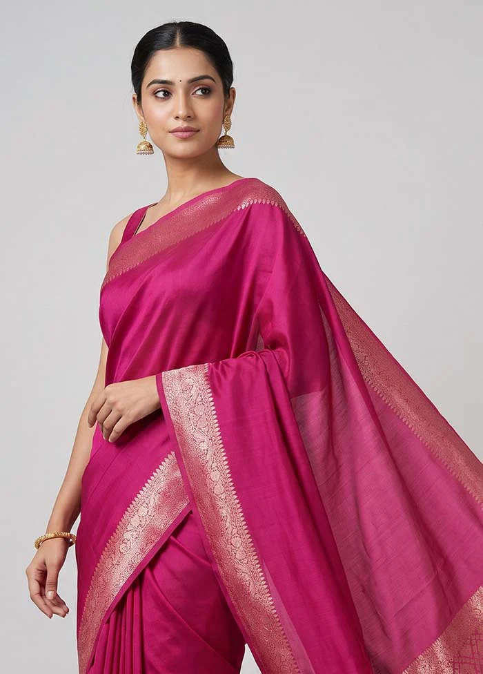 Pink Handloom Dupion Pure Silk Saree With Blouse Piece - Image 2