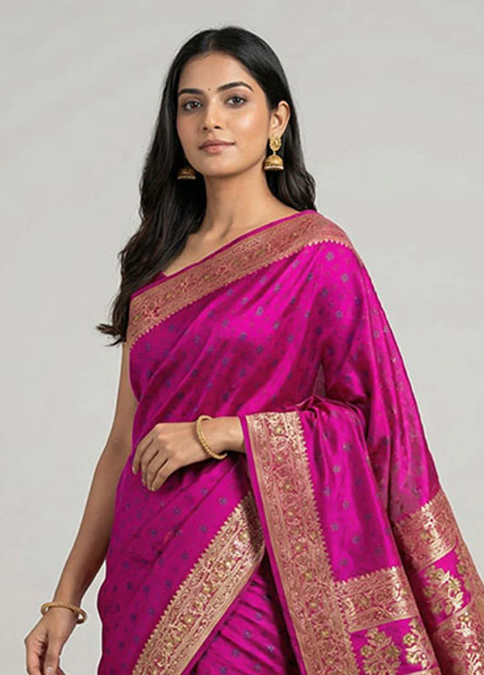 Pink Handloom Jamewar Pure Silk Saree With Blouse Piece - Image 2