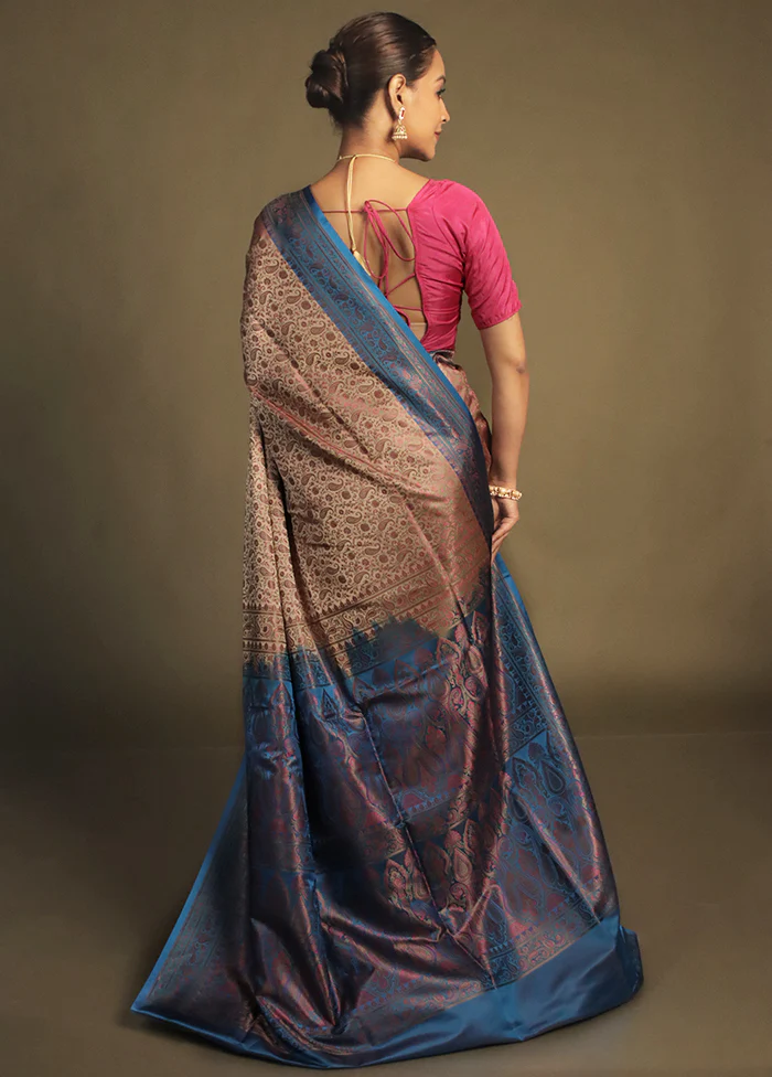 Pink Handloom Jamewar Pure Silk Saree With Blouse Piece - Image 3