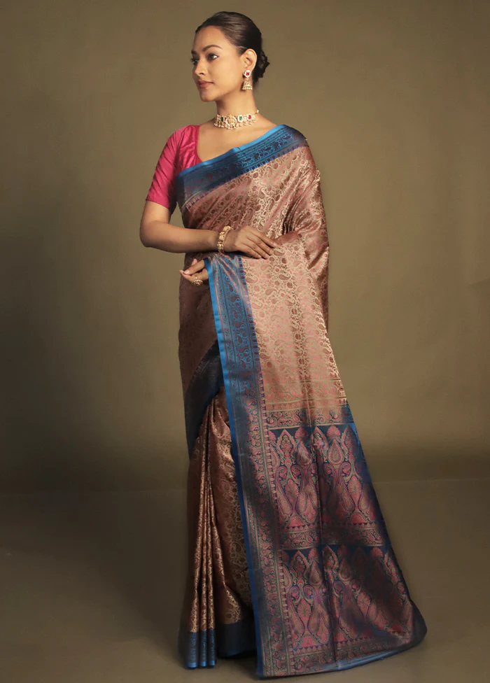 Pink Handloom Jamewar Pure Silk Saree With Blouse Piece - Image 4