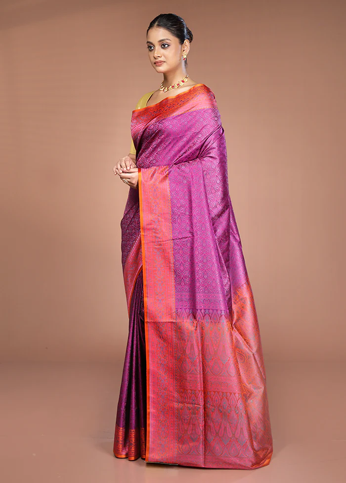 Pink Handloom Jamewar Pure Silk Saree With Blouse Piece - Image 4