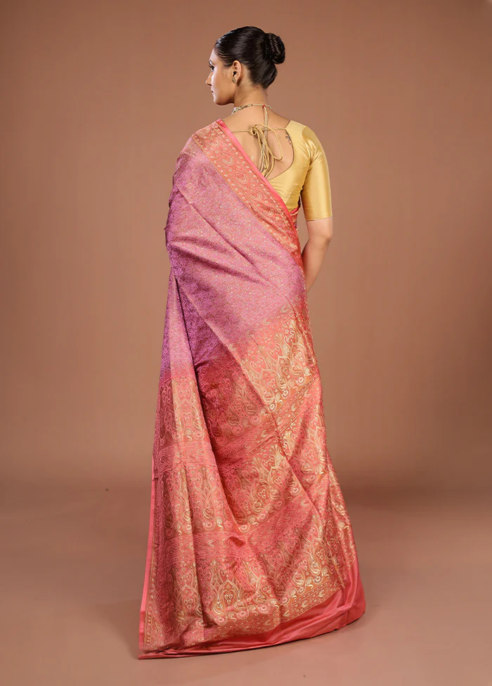 Pink Handloom Jamewar Pure Silk Saree With Blouse Piece - Image 3
