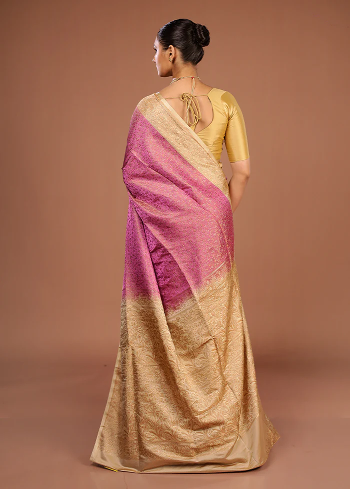 Pink Handloom Jamewar Pure Silk Saree With Blouse Piece - Image 3