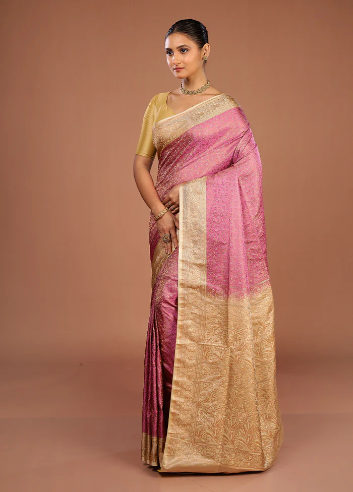 Pink Handloom Jamewar Pure Silk Saree With Blouse Piece - Image 4
