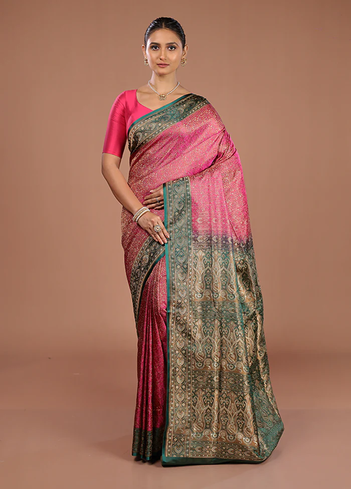 Pink Handloom Jamewar Pure Silk Saree With Blouse Piece - Image 2