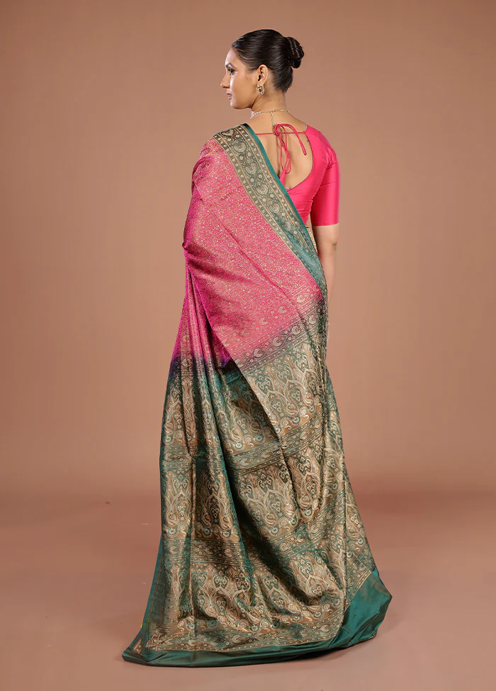 Pink Handloom Jamewar Pure Silk Saree With Blouse Piece - Image 3