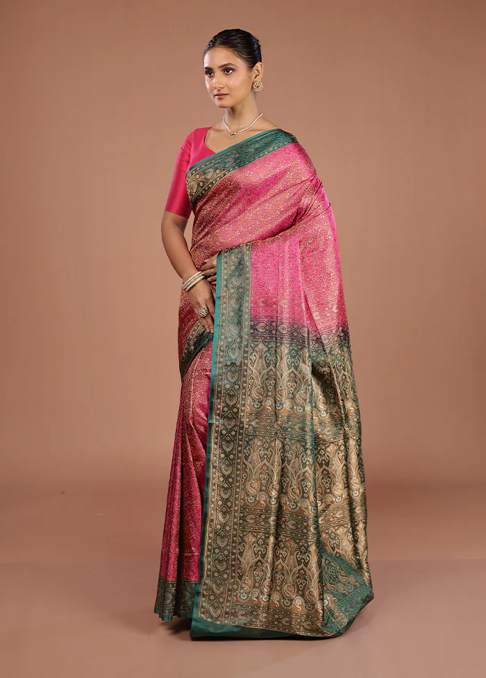 Pink Handloom Jamewar Pure Silk Saree With Blouse Piece - Image 4