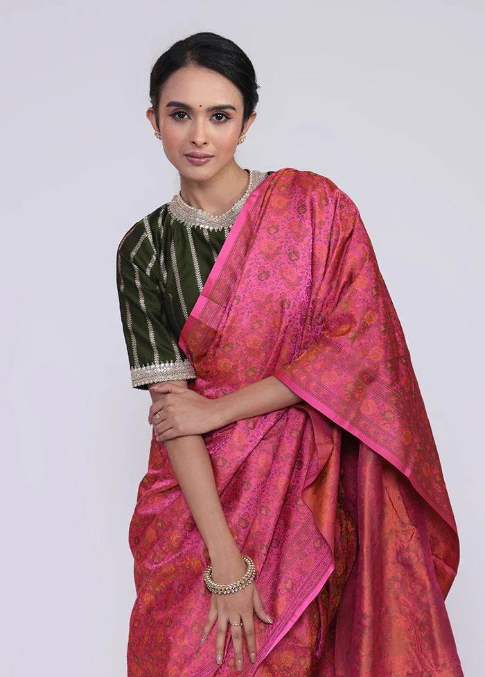 Pink Handloom Jamewar Pure Silk Saree With Blouse Piece - Image 2