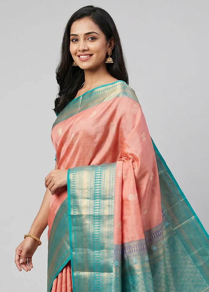 Pink Handloom Kanchipuram Pure Silk Saree With Blouse Piece - Image 2