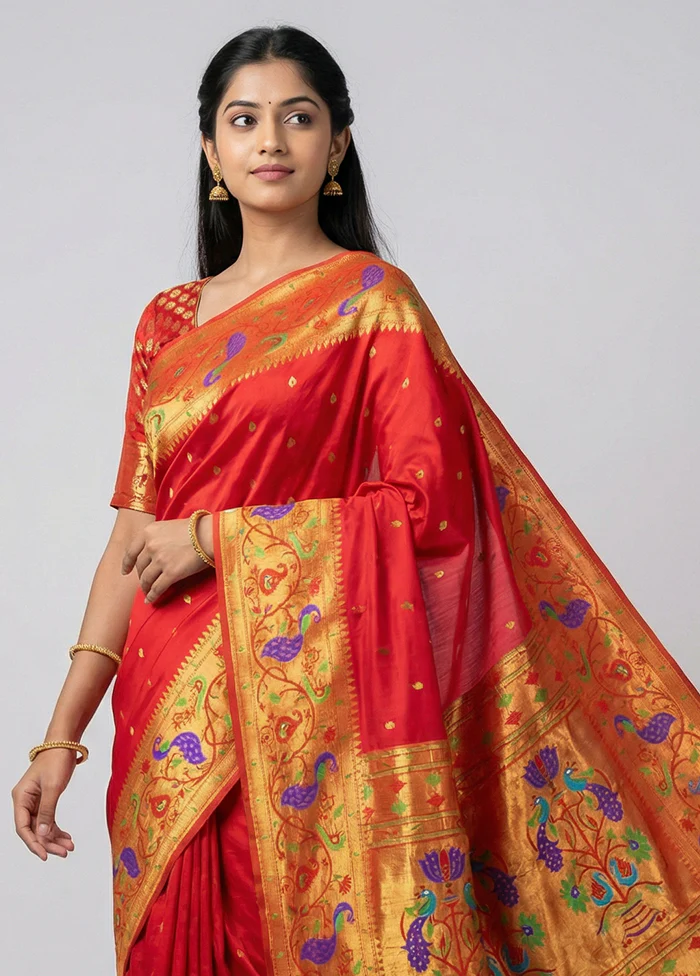 Pink Handloom Kanchipuram Pure Silk Saree With Blouse Piece - Image 2