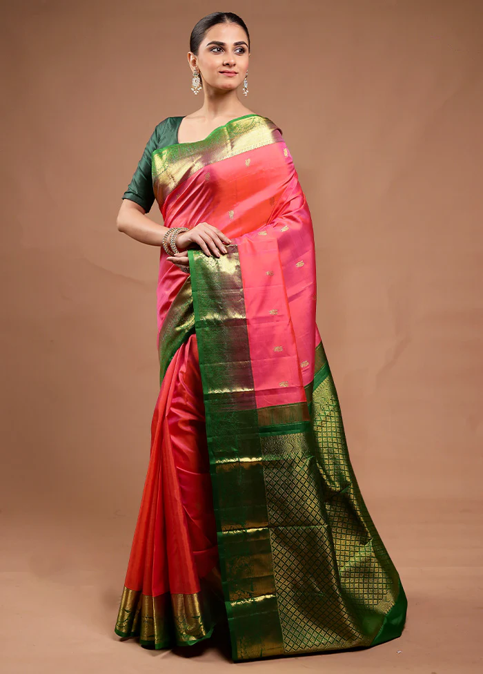 Pink Handloom Kanchipuram Pure Silk Saree With Blouse Piece - Image 4