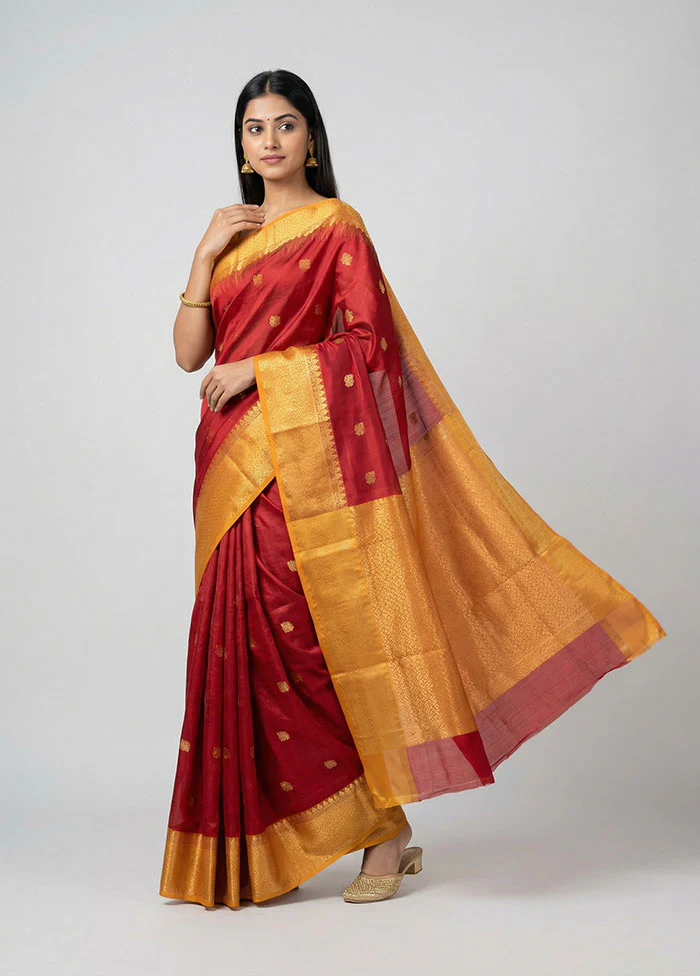 Pink Handloom Kanchipuram Pure Silk Saree With Blouse Piece