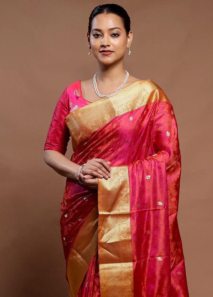 Pink Handloom Kanchipuram Pure Silk Saree With Blouse Piece - Image 2