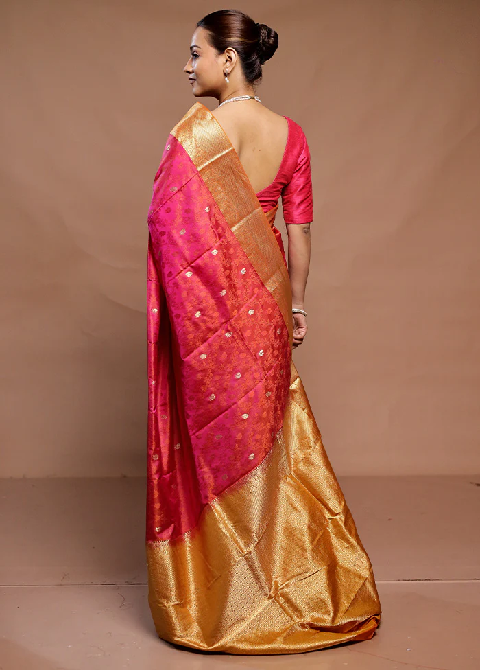 Pink Handloom Kanchipuram Pure Silk Saree With Blouse Piece - Image 3
