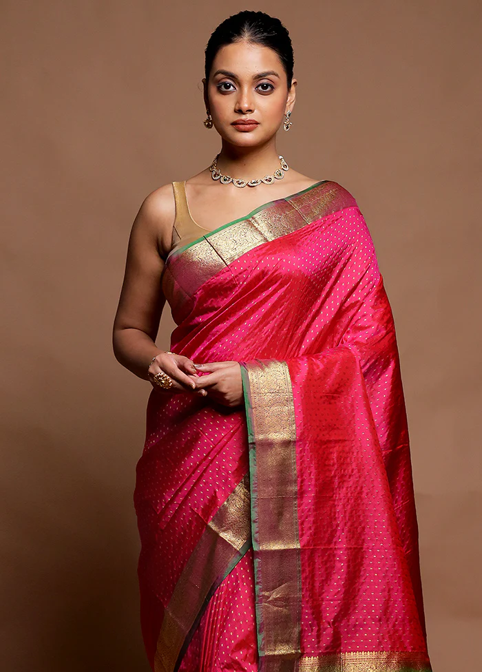Pink Handloom Kanchipuram Pure Silk Saree With Blouse Piece - Image 2
