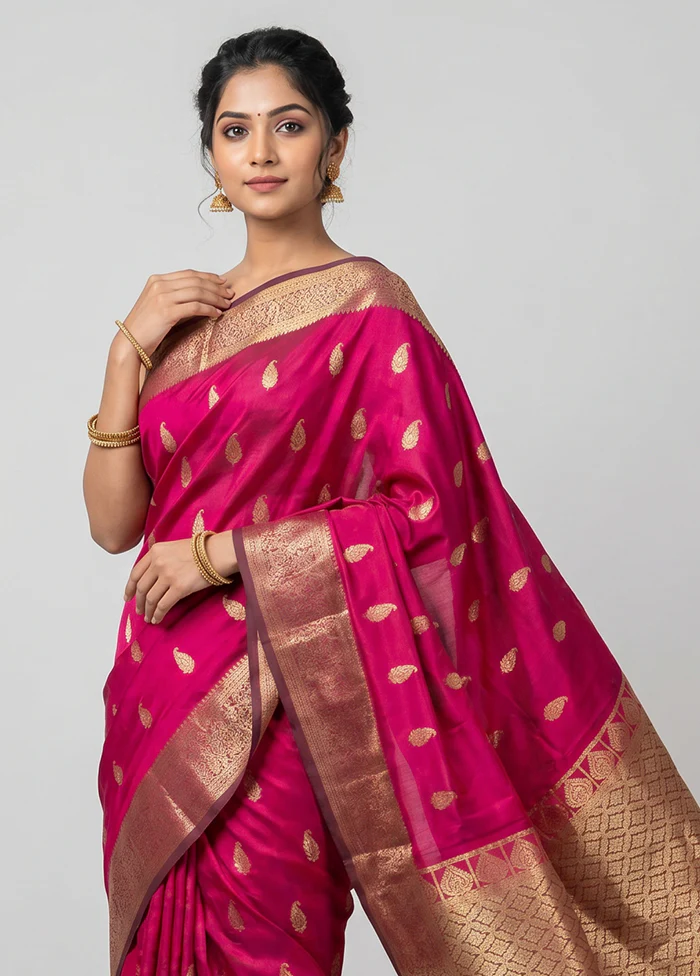 Pink Handloom Kanchipuram Pure Silk Saree With Blouse Piece - Image 2