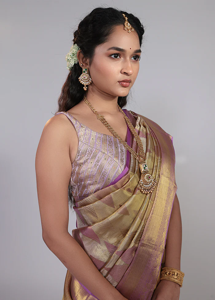 Golden Handloom Kanchipuram Pure Silk Saree With Blouse Piece - Image 2
