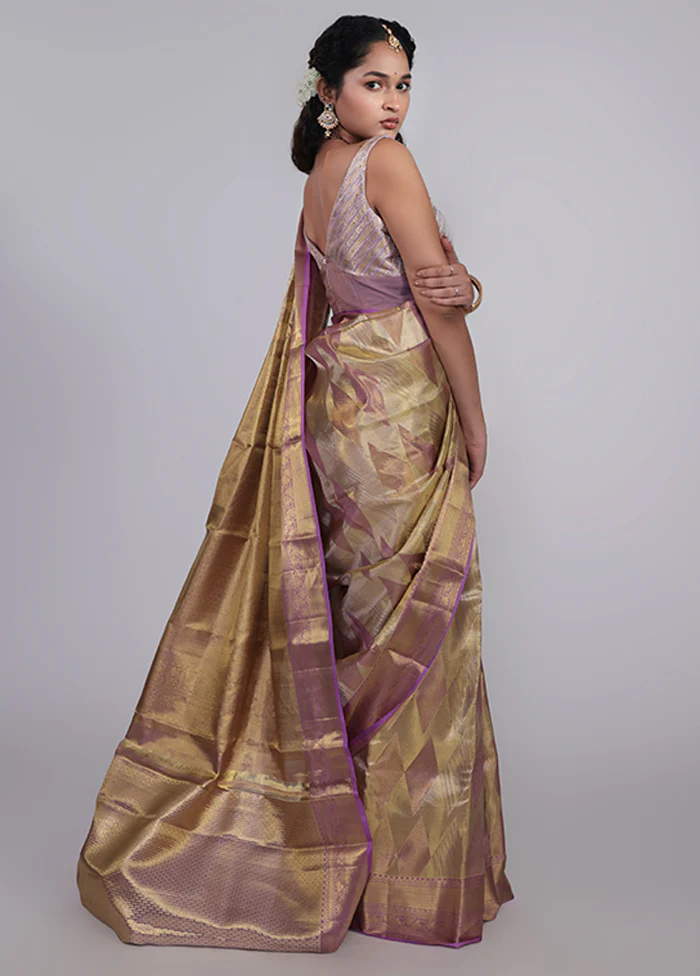 Golden Handloom Kanchipuram Pure Silk Saree With Blouse Piece - Image 3