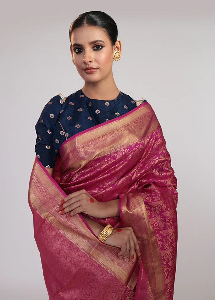 Pink Handloom Kanchipuram Pure Silk Saree With Blouse Piece - Image 2