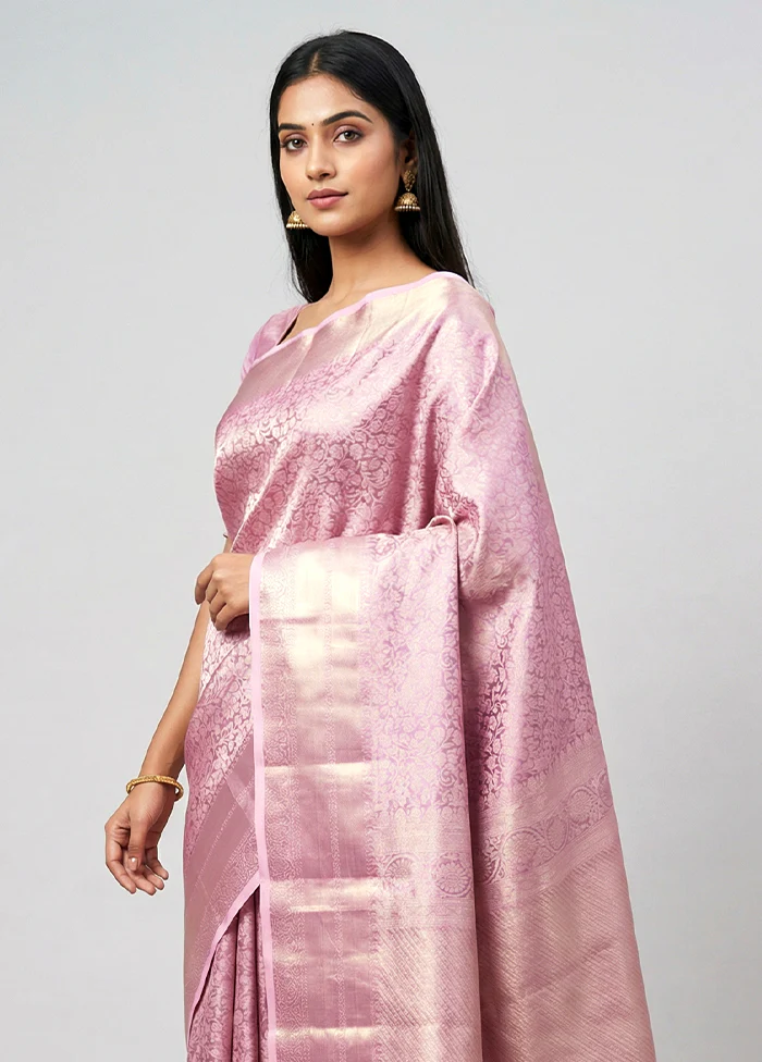 Pink Handloom Kanchipuram Pure Silk Saree With Blouse Piece - Image 2
