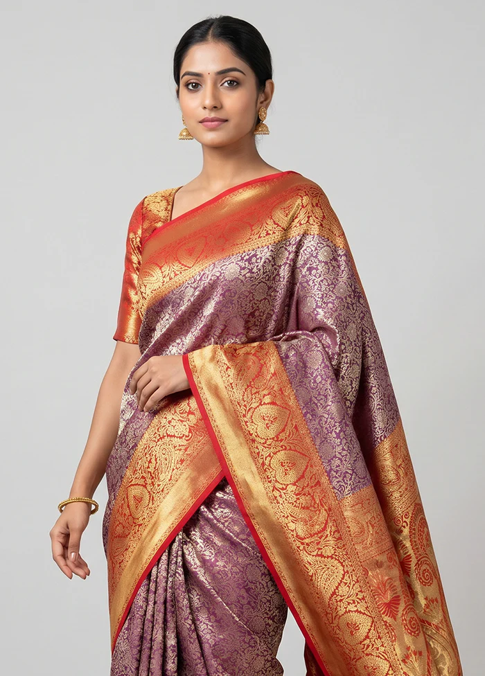 Pink Handloom Kanchipuram Pure Silk Saree With Blouse Piece - Image 2