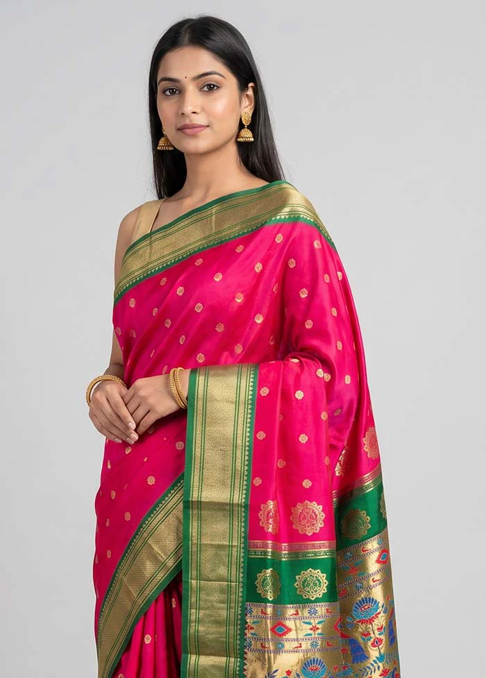 Pink Handloom Kanchipuram Pure Silk Saree With Blouse Piece - Image 2