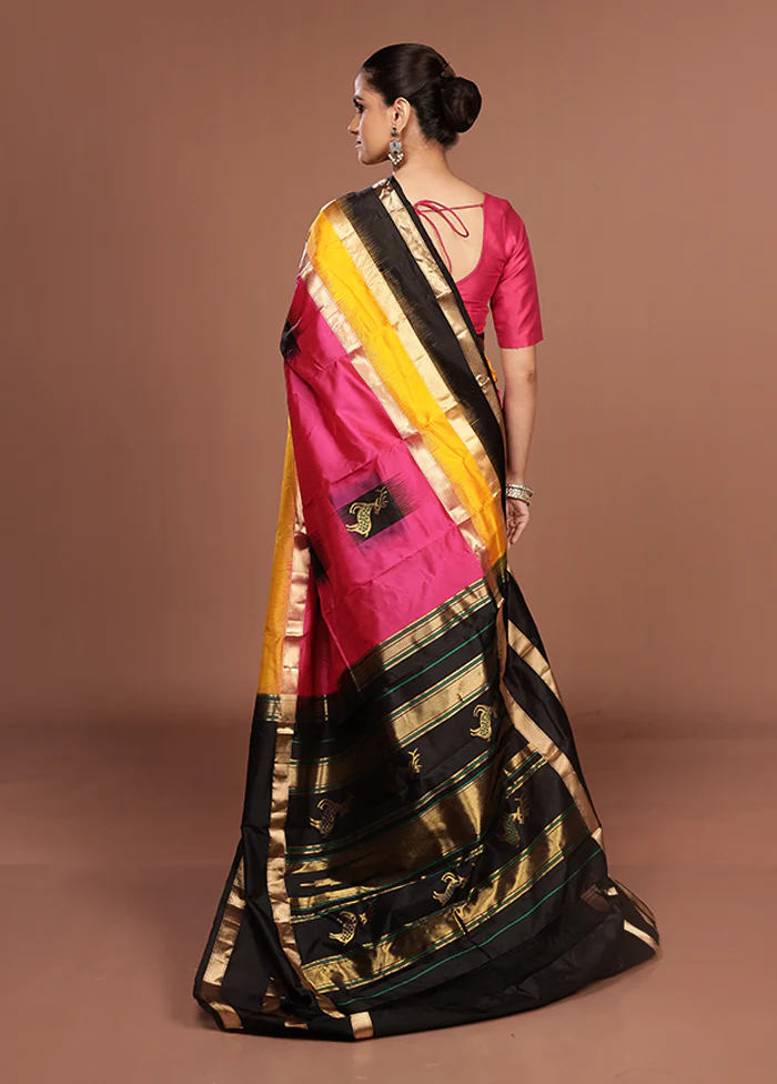 Pink Handloom Kanchipuram Pure Silk Saree With Blouse Piece - Image 3